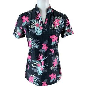 Sunday Crew Floral UPF 50 Top Small Hawaiian Tropical Print Surf Rashguard